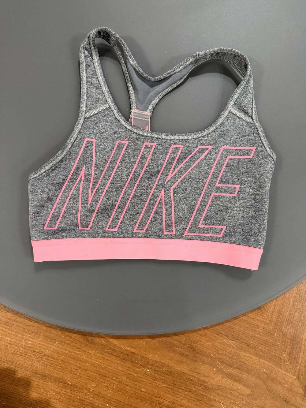 Nike Dri-FIT Sports Bra Gray Pink Racerback Activewear Gym Yoga